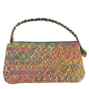 SunNSand Multi-Color Woven Clutch Purse Chain Strap 80s Kidcore Girlhood Pink
